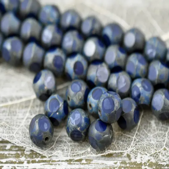 *18* 8mm Navy Blue Travertine Window Cut Round Beads {2}
