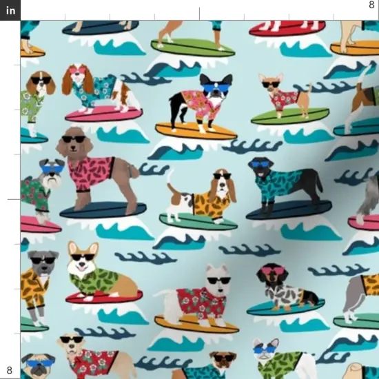 Various Fabrics by the Yard or Fat Quarter Surfing Dogs Summer Beach Fun Small Surf Tropical Cute Pug Pugs Frenchie Custom Printed Fabric by Spoonflower {4}