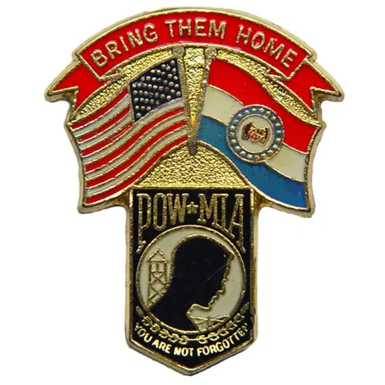 American POW & Missouri Flags Pin 1 1/4" {1}
