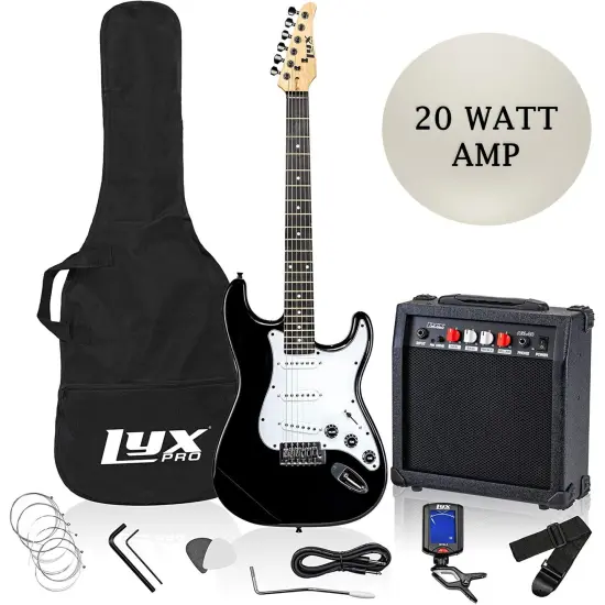 LyxPro Beginner Stratocaster 39&rdquo; Electric Guitar and Electric Guitar Accessories Black {1}