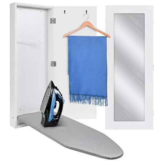 Ivation Foldable Ironing Board Cabinet, Wall-Mount With Mirror White {1}
