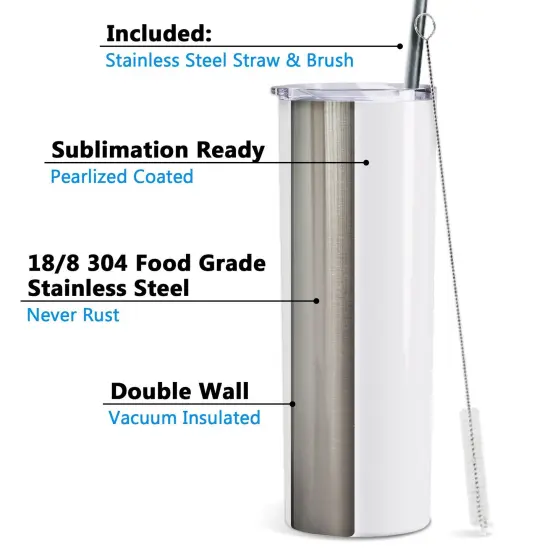 ProSub 20oz Straight Skinny Tumbler Sublimation Blanks Gloss White - 60 Pack {3}