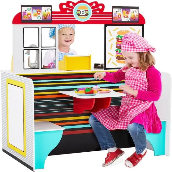 Lil&rsquo; Jumbl Double-Sided Restaurant Playset for Kids, Wooden Pretend Diner Set Toy {1}