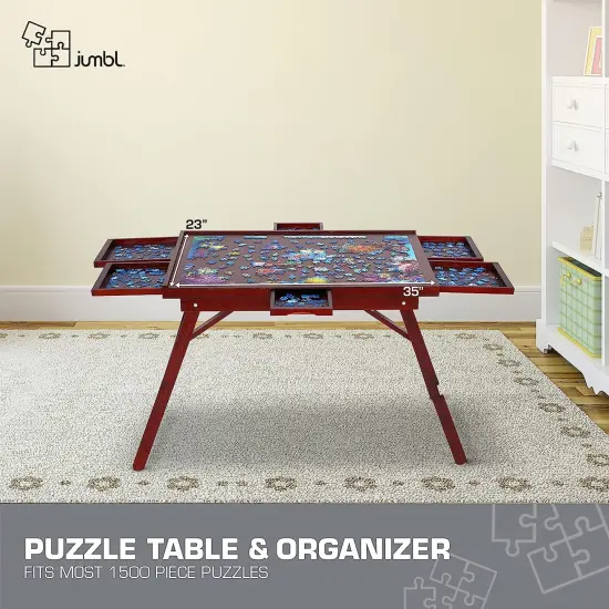 Jumbl 1500-Piece Puzzle Table w/Mat, 27" x 35" Jigsaw Puzzle Board w/Legs 6 Removable Drawers Brown {2}