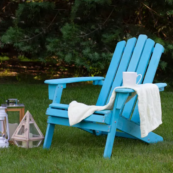 Northlight 36" Blue Classic Folding Wooden Adirondack Chair {3}