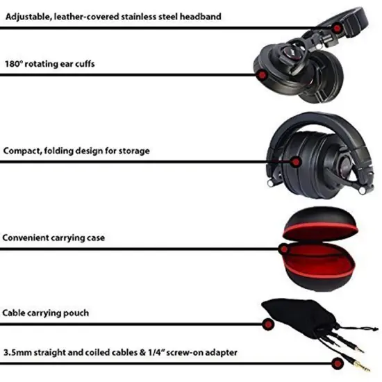 LyxPro Has-30 Closed Back over-Ear Professional Recording Headphones for Studio, DJ & More {4}