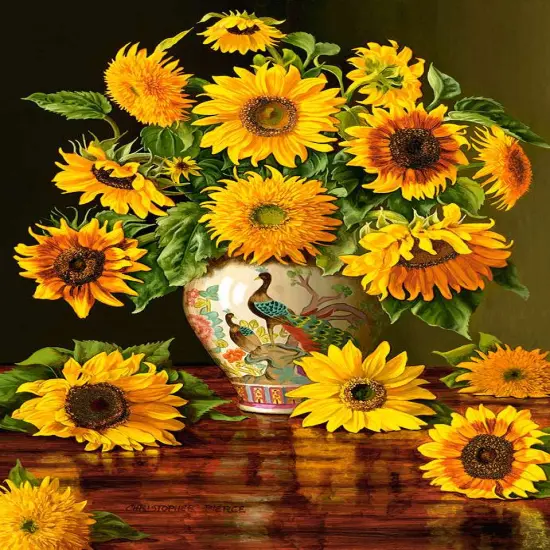 1000 Piece Jigsaw Puzzle, Sunflowers in a Vase, Christopher Pierce, Flower and plants Puzzle, Painting Puzzle, Adult Puzzle, Castorland C-103843-2 {2}
