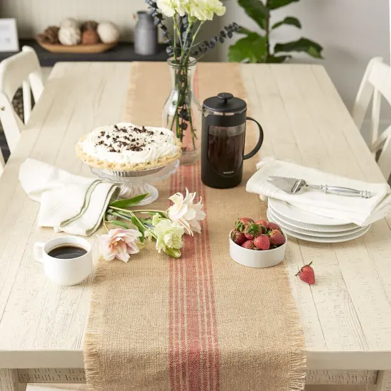 DII Barn Red Middle Stripe Burlap Table Runner, 14x108 inches {5}