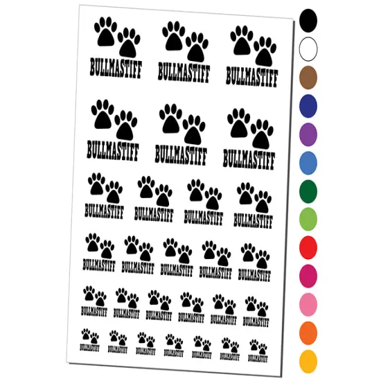 Bullmastiff Dog Paw Prints Fun Text Temporary Tattoo Water Resistant Fake Body Art Set Collection Dark Blue {1}