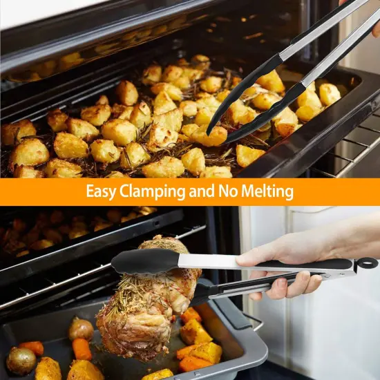 Eggracks 3Pcs Kitchen Tongs Stainless Steel Locking Food Tongs with Silicon Tips {6}