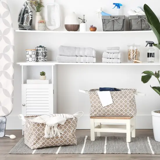 DII PE-Coated Cotton Polyester Laundry Bin Lattice Stone Rectangle Large 10.5x17.5x10.5 (Set of 2) {6}