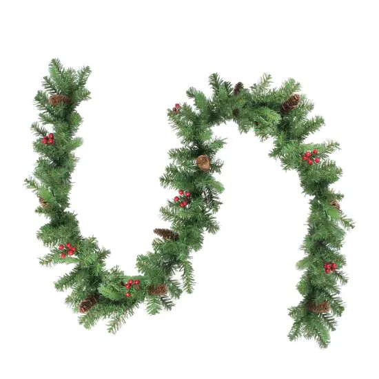 Northlight Real Touch&trade;️ Noble Fir with Berries Artificial Christmas Garland - Unlit - 9' x 10" Green {1}
