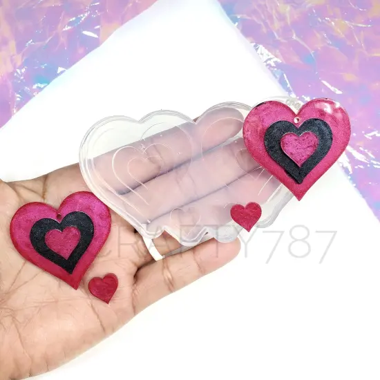 Heart Layered Dangle Earring Silicone Mold {1}