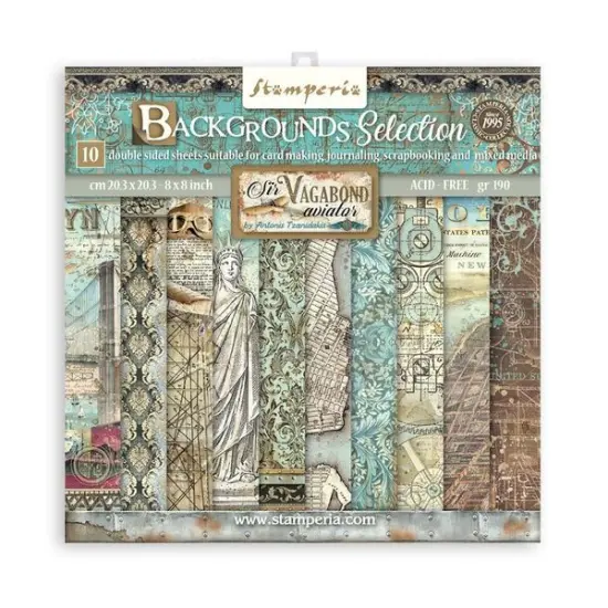 Stamperia Sir Vagabond Aviator Background 8x8 Paper Pack {1}