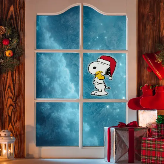 Northlight Peanuts Snoopy Hugs Woodstock Double Sided Christmas Window Cling Decoration - 7" White {3}