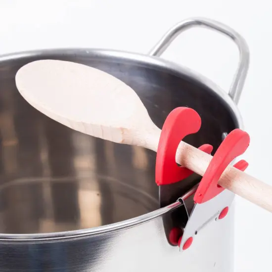 Lehman's Pot Clip Spoon Rest Clamp, Stainless Steel and Rubber Grip, Red {6}