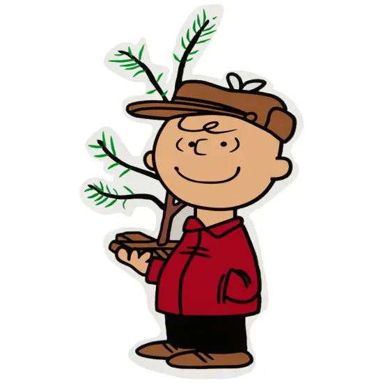 Northlight Peanuts Charlie Brown with Iconic Tree Double Sided Christmas Window Cling Decoration Red {1}