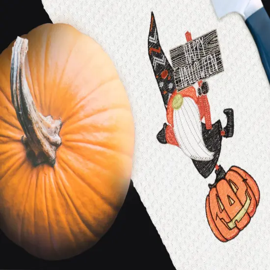 Halloween Gnome Embroidered Cotton Waffle Weave Kitchen Towel {3}