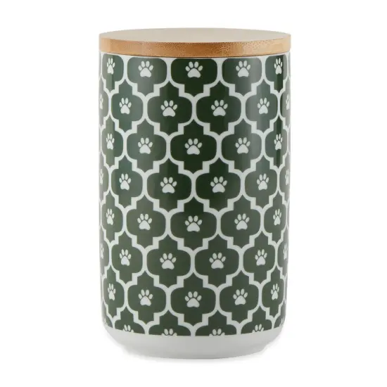 DII Hunter Green Paw Lattice Print Ceramic Treat Canister {1}