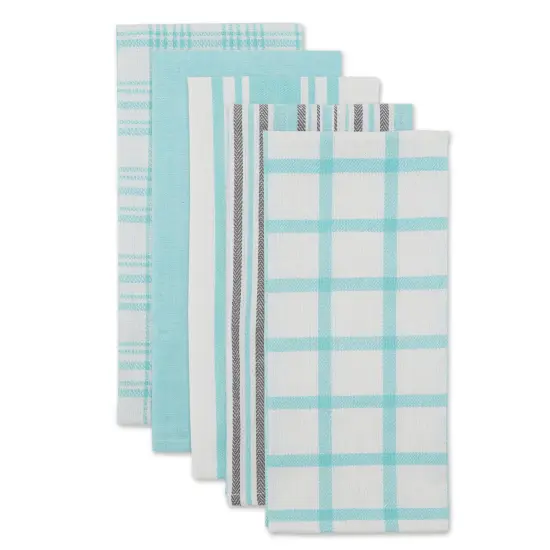 DII Asst Aqua Woven Dishtowels (Set of 5) {2}
