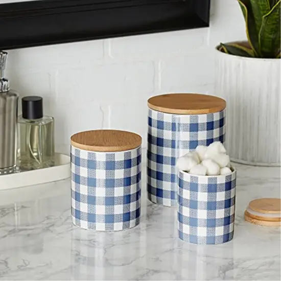 DII Blue Buffalo Check Ceramic Canister (Set of 3) {3}