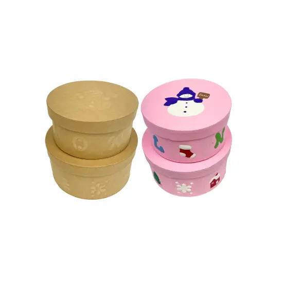 Value Pack of 12 Round Box with Embossed Snowman - 2 pc. Set {5}