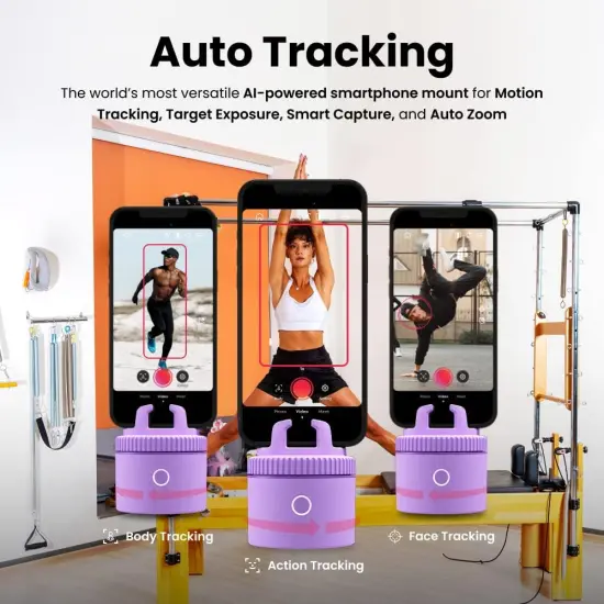 Pivo Pod Lite Auto Face Tracking Phone Holder, 360&deg; Rotation, Handsfree Video Recording - Purple {2}