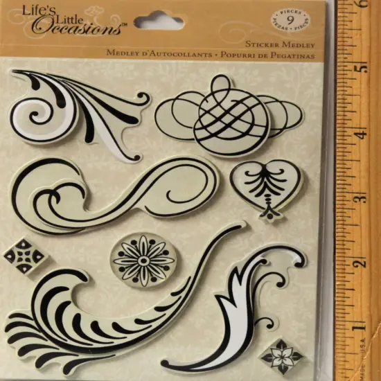K & Company Life's Little Occasions Scroll & Ornament Black Dimensional Sticker Medley {1}
