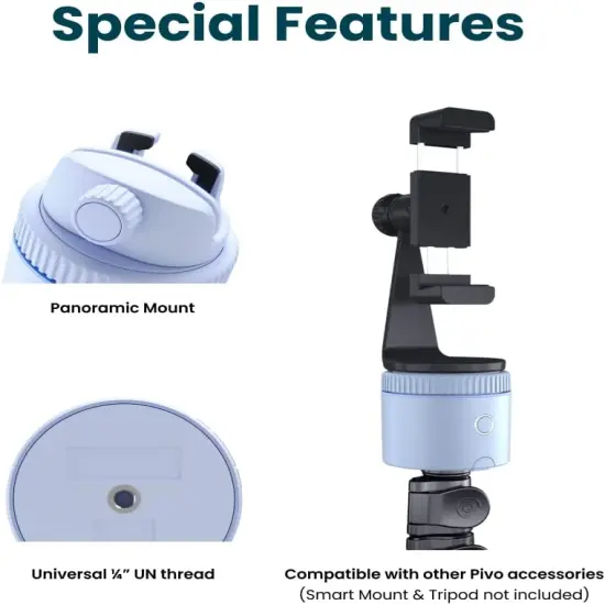 Pivo Pod Lite Auto Face Tracking Phone Holder, 360&deg; Rotation, Handsfree Video Recording - Blue {3}