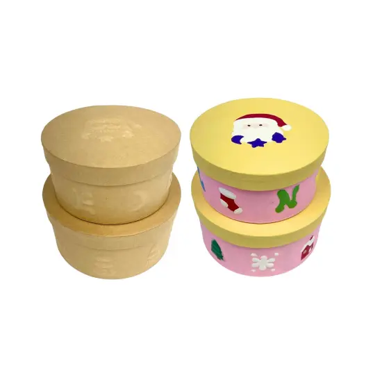 Value Pack of 12 Round Box with Embossed Santa - 2 pc. Set {5}