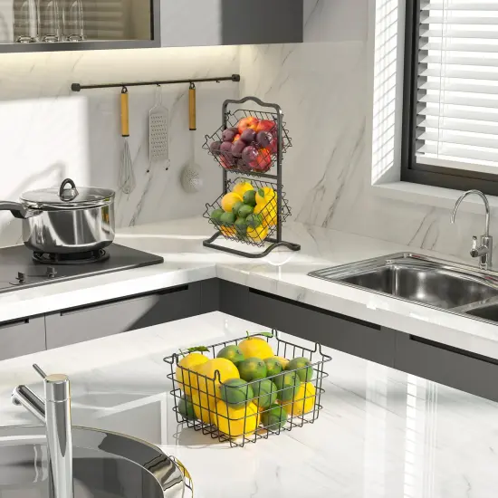 Oceanstar 2-Tier Storage Kitchen Wire Basket Stand, Black {5}