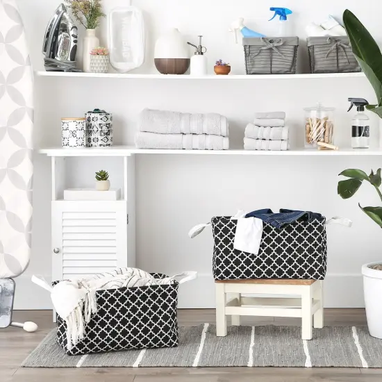 DII PE-Coated Cotton Polyester Laundry Bin Lattice Black Rectangle Large 10.5x17.5x10.5 (Set of 2) {5}