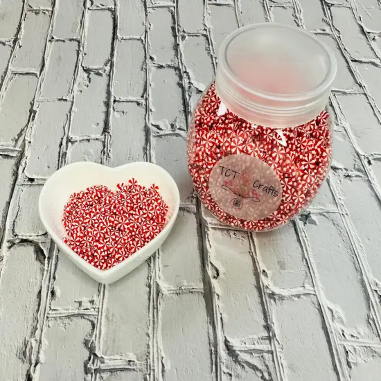 150g 5mm Red/White Peppermint Polymer Clay Sprinkle Mix - Perfect for Fake Bakes, Clay Art, Slime - Festive, Joyful, and Playful {4}
