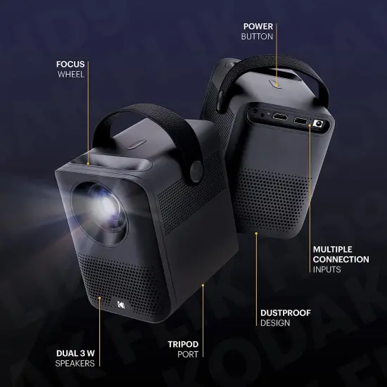 KODAK FLIK HD9 Smart Projector, 1080p Projector With Wifi and Bluetooth W/Android TV, Built-in Speakers & Voice Remote White {11}