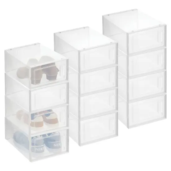 mDesign Plastic Stackable Closet Shoe Storage Box, Side Opening {1}