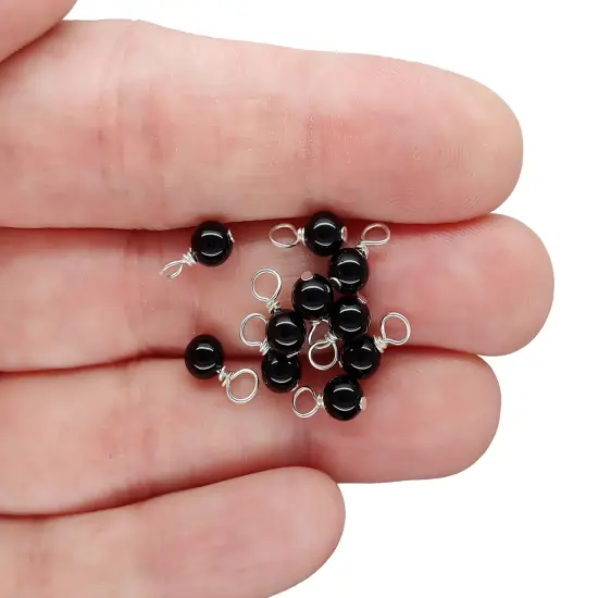Tiny Black Onyx Dangles, 5 or 10 pcs, 4mm Gemstone Charms, Adorabilities {2}