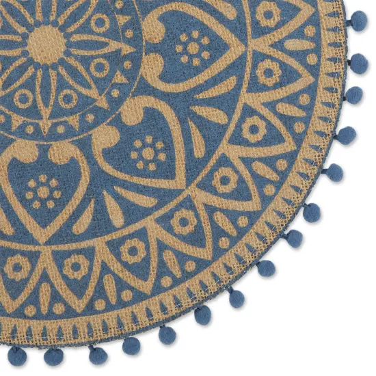 DII French Blue Block Print On Natural Round Jute Placemat (Set of 6) {2}