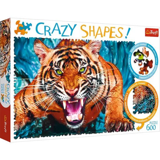 Crazy Shape 600 Piece Jigsaw Puzzles, Facing a Tiger, Animal Puzzle with Tiger, Adult Puzzles, Trefl 11110 {1}