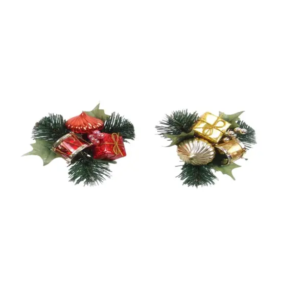 Holly Pine Pick w/ Drum & Box - Assorted Set of 6, Festive Holiday Accents, Christmas Decor for Wreaths & Gifts - Perfect for Home, Office - 2024 Christmas Collection, Floral Home by Artificial Flowers {1}