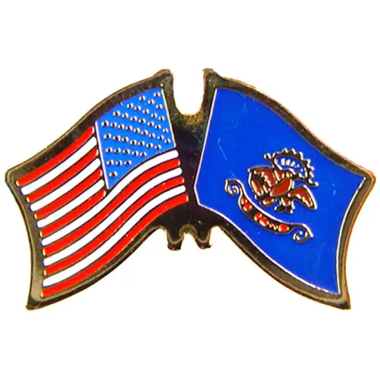 American & North Dakota Flags Pin 1" {1}