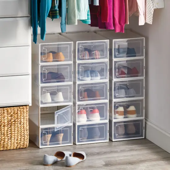 mDesign Plastic Stackable Closet Shoe Storage Box, Side Opening {2}