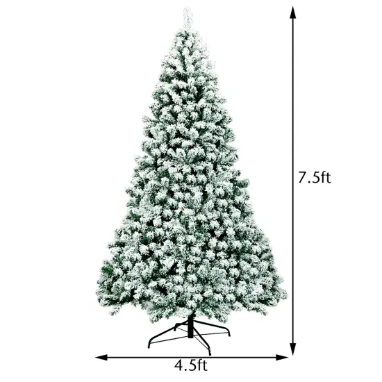 Costway 7.5Ft Pre-Lit Premium Snow Flocked Hinged Artificial Christmas Tree w/550 Lights {2}