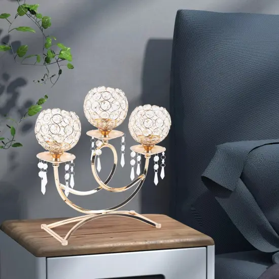 3 Arms Crystal Candle Holder Gold Table Centerpieces for Dining Room Table {3}