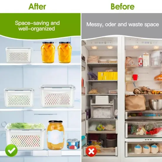 5-Pieces Fruit Vegetable Food Storage Containers For Fridge With Lids & Colander {3}