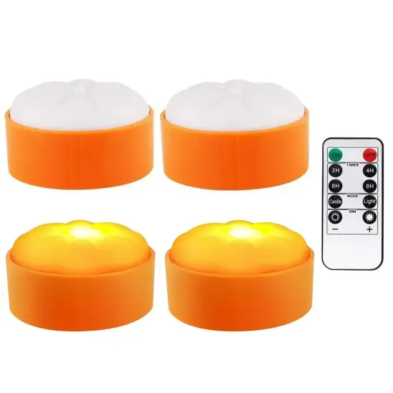 4 Pack Halloween Pumpkin Lights Battery LED Candles Remote Control Party Decor {1}
