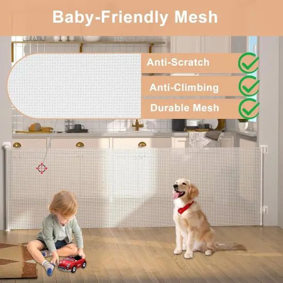Retractable Baby Gate, Extra Wide Baby Gate for Large Opening Stairs, Doorway, Hallways, Adjustable Extra Long Retractable Gate Pet Gates for Dogs Mesh Child Gate, Indoor, Outdoor (118-White) {3}