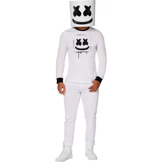 Marshmello Adult Costume | Long Sleeve Shirt With Half Mask {1}