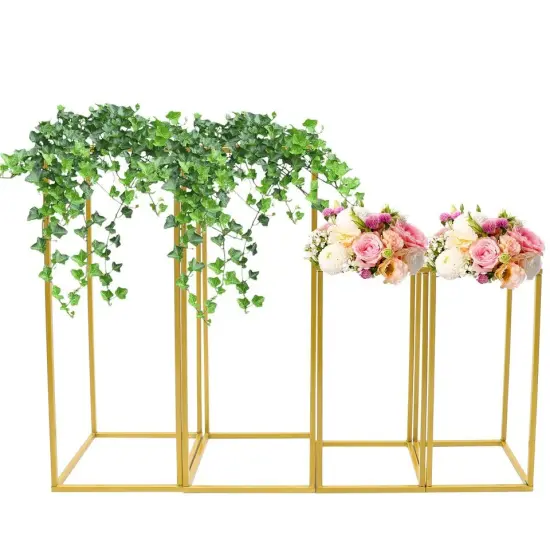 Gold Metal Column Flower Stand Wedding Party Backdrop Centerpiece Rack 4Pcs US {2}