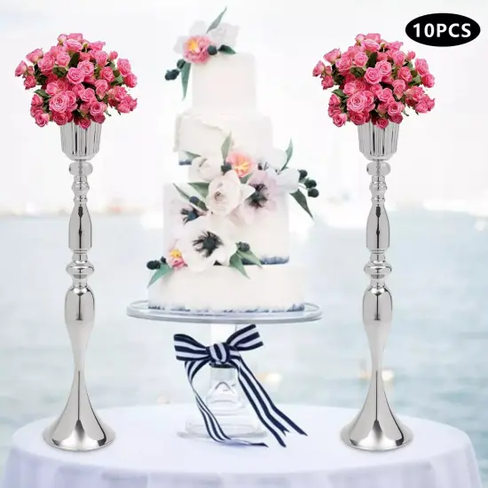 10 Pcs Silver Vase for Wedding Centerpieces, Metal Flower Trumpet Vase 74cm Tall {1}