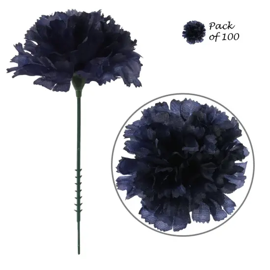 Elegant Navy Carnation Bundle - Set of 100 Premium Artificial Flowers, Perfect for Weddings, Events, and Home Decor, Floral Home by Artificial Flowers {1}
